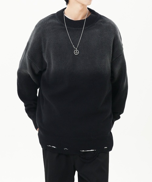 aimoha（アイモハ）の「ダメージ加工 ニットプルオーバー/Distressed knit pullover aimoha neo（ニット/セーター・メンズ・カーキ/パープル/ブラック・XX-LARGE/X-LARGE/XXX-LARGE）」の2枚目の写真