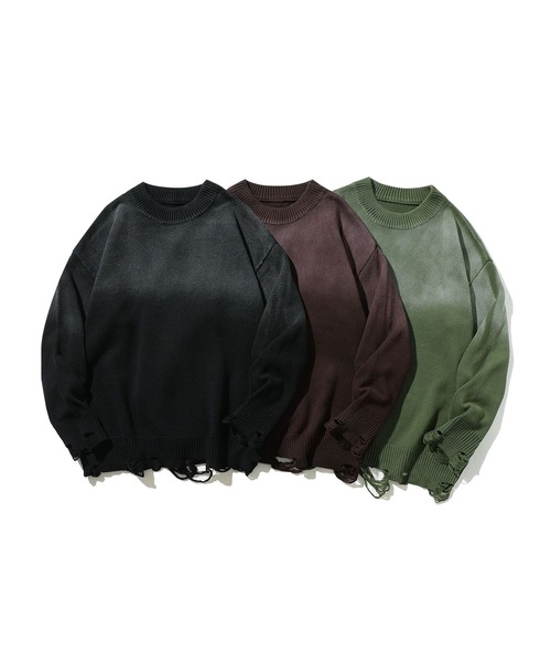 aimoha（アイモハ）の「ダメージ加工 ニットプルオーバー/Distressed knit pullover aimoha neo（ニット/セーター・メンズ・カーキ/パープル/ブラック・XX-LARGE/X-LARGE/XXX-LARGE）」の4枚目の写真