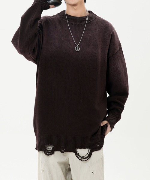 aimoha（アイモハ）の「ダメージ加工 ニットプルオーバー/Distressed knit pullover aimoha neo（ニット/セーター・メンズ・カーキ/パープル/ブラック・XX-LARGE/X-LARGE/XXX-LARGE）」の7枚目の写真