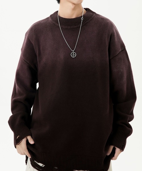 aimoha（アイモハ）の「ダメージ加工 ニットプルオーバー/Distressed knit pullover aimoha neo（ニット/セーター・メンズ・カーキ/パープル/ブラック・XX-LARGE/X-LARGE/XXX-LARGE）」の8枚目の写真