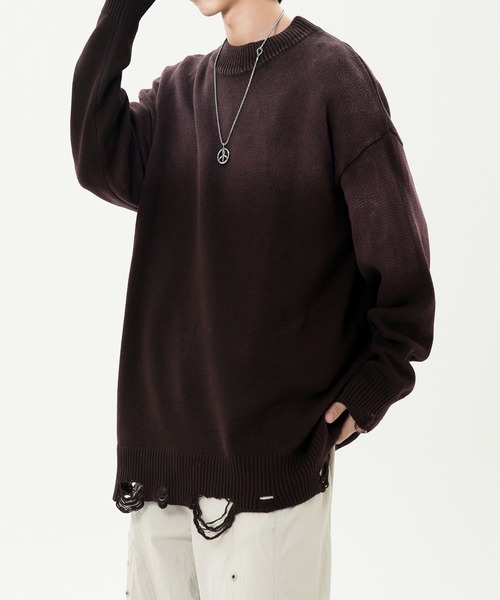 aimoha（アイモハ）の「ダメージ加工 ニットプルオーバー/Distressed knit pullover aimoha neo（ニット/セーター・メンズ・カーキ/パープル/ブラック・XX-LARGE/X-LARGE/XXX-LARGE）」の9枚目の写真