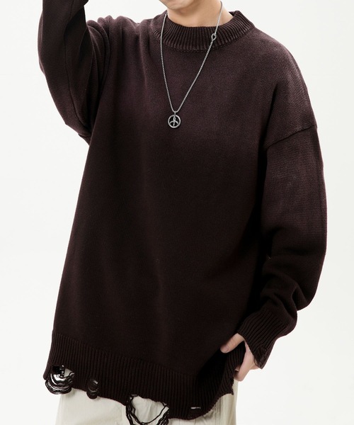 aimoha（アイモハ）の「ダメージ加工 ニットプルオーバー/Distressed knit pullover aimoha neo（ニット/セーター・メンズ・カーキ/パープル/ブラック・XX-LARGE/X-LARGE/XXX-LARGE）」の10枚目の写真