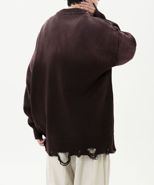 aimoha（アイモハ）の「ダメージ加工 ニットプルオーバー/Distressed knit pullover aimoha neo（ニット/セーター・メンズ・カーキ/パープル/ブラック・XX-LARGE/X-LARGE/XXX-LARGE）」の11枚目の写真