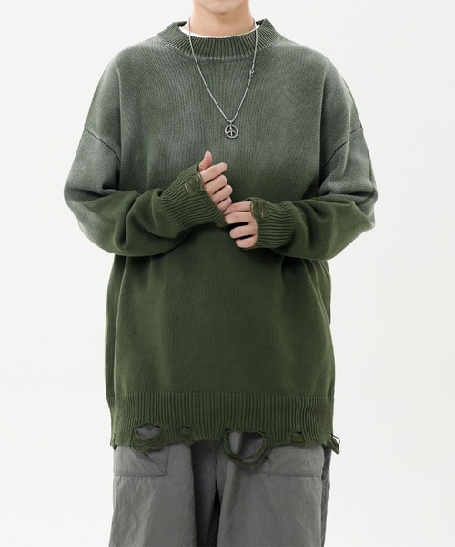 aimoha（アイモハ）の「ダメージ加工 ニットプルオーバー/Distressed knit pullover aimoha neo（ニット/セーター・メンズ・カーキ/パープル/ブラック・XX-LARGE/X-LARGE/XXX-LARGE）」の13枚目の写真