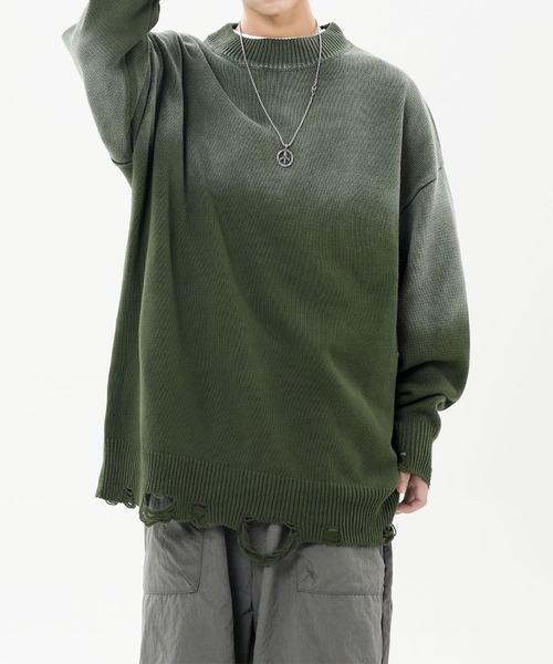 aimoha（アイモハ）の「ダメージ加工 ニットプルオーバー/Distressed knit pullover aimoha neo（ニット/セーター・メンズ・カーキ/パープル/ブラック・XX-LARGE/X-LARGE/XXX-LARGE）」の14枚目の写真