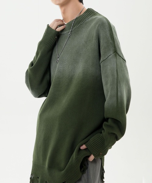 aimoha（アイモハ）の「ダメージ加工 ニットプルオーバー/Distressed knit pullover aimoha neo（ニット/セーター・メンズ・カーキ/パープル/ブラック・XX-LARGE/X-LARGE/XXX-LARGE）」の15枚目の写真