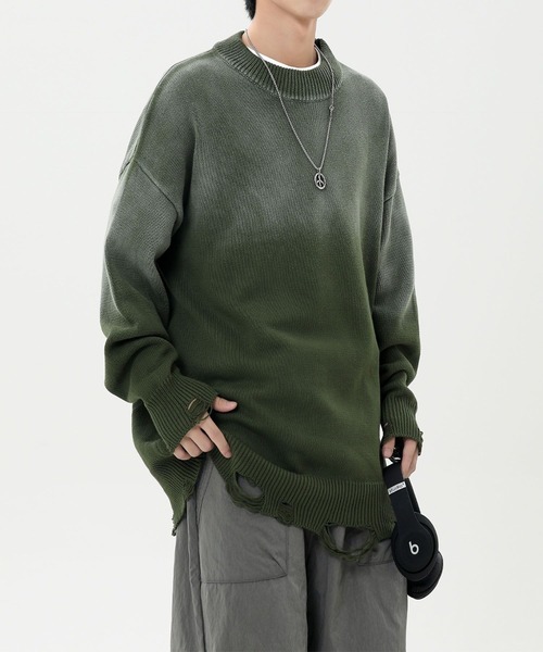 aimoha（アイモハ）の「ダメージ加工 ニットプルオーバー/Distressed knit pullover aimoha neo（ニット/セーター・メンズ・カーキ/パープル/ブラック・XX-LARGE/X-LARGE/XXX-LARGE）」の16枚目の写真