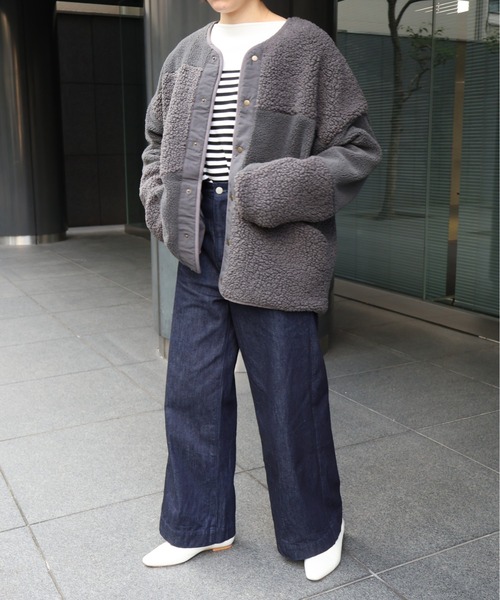 many men many mind(メニーメンメニーマインド)の「many men many mind /ボア パッチワークブルゾン(ブルゾン・レディース・ブラック/チャコールグレー/アイボリー・LARGE/X-LARGE/MEDIUM)」の10枚目の写真