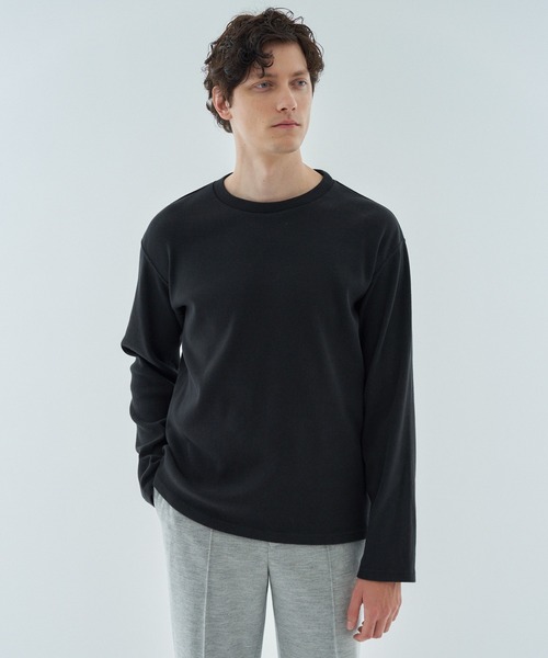 ESTNATION（エストネーション）の「ESTNATION / コットンフライス クルーネックカットソー（Tシャツ/カットソー・メンズ・ホワイト/ブラック・MEDIUM/LARGE/X-LARGE）」の6枚目の写真