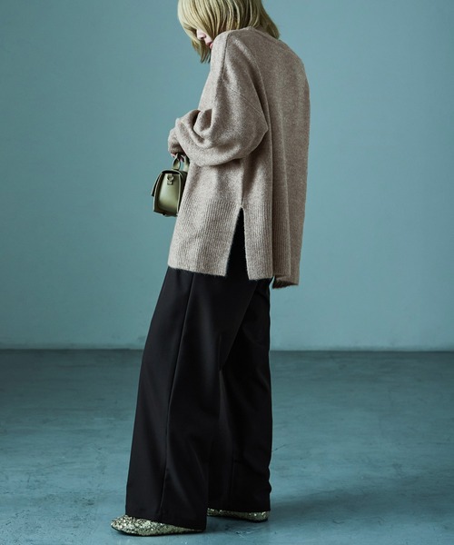Fashion Letter(ファッションレター)の「サイドスリット オーバーサイズ ロングニットプルオーバー(ニット/セーター・レディース・オートミール/チャコール/オレンジ/グレイッシュベージュ/ライトブルー/ブルー・M)」の10枚目の写真