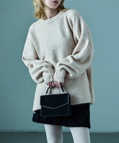 Fashion Letter(ファッションレター)の「サイドスリット オーバーサイズ ロングニットプルオーバー(ニット/セーター・レディース・オートミール/チャコール/オレンジ/グレイッシュベージュ/ライトブルー/ブルー・M)」の13枚目の写真