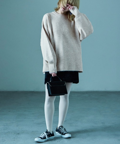 Fashion Letter(ファッションレター)の「サイドスリット オーバーサイズ ロングニットプルオーバー(ニット/セーター・レディース・オートミール/チャコール/オレンジ/グレイッシュベージュ/ライトブルー/ブルー・M)」の14枚目の写真