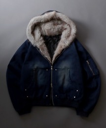 SITRY（シトリー）の「2026AW新色・新型追加 Fur Lined Zip Hoodie/ツイル デニム ショート丈 ファー使い ダブルジップ ジップパーカー ブルゾン フーディー ブルゾン（ブルゾン）」