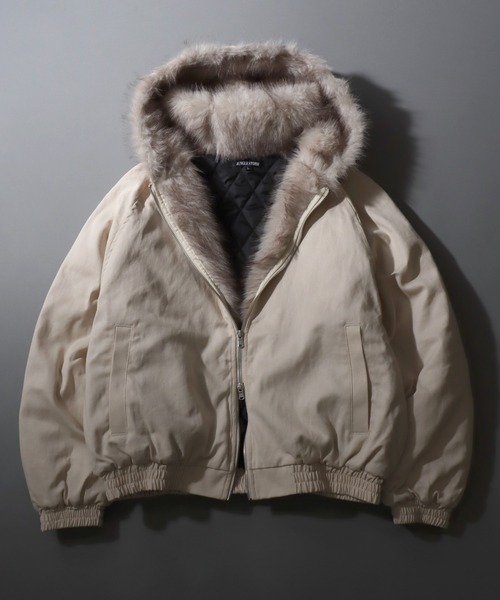 Fur Lined Zip Hoodie/ツイル ショート丈 ファー使い ダブルジップ