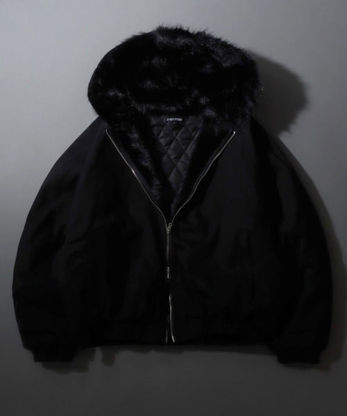 Fur Lined Zip Hoodie/ツイル ショート丈 ファー使い ダブルジップ