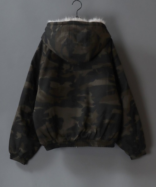 SITRY(シトリー)の「Fur Lined Zip Hoodie/ツイル ショート丈 ファー使い ダブルジップ ジップパーカー ブルゾン フーディー ブルゾン(ブルゾン・メンズ・アイボリー/カモフラージュ/ブラック・L/M)」の9枚目の写真