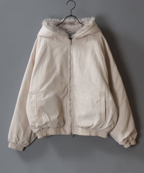 SITRY(シトリー)の「Fur Lined Zip Hoodie/ツイル ショート丈 ファー使い ダブルジップ ジップパーカー ブルゾン フーディー ブルゾン(ブルゾン・メンズ・アイボリー/カモフラージュ/ブラック・L/M)」の4枚目の写真