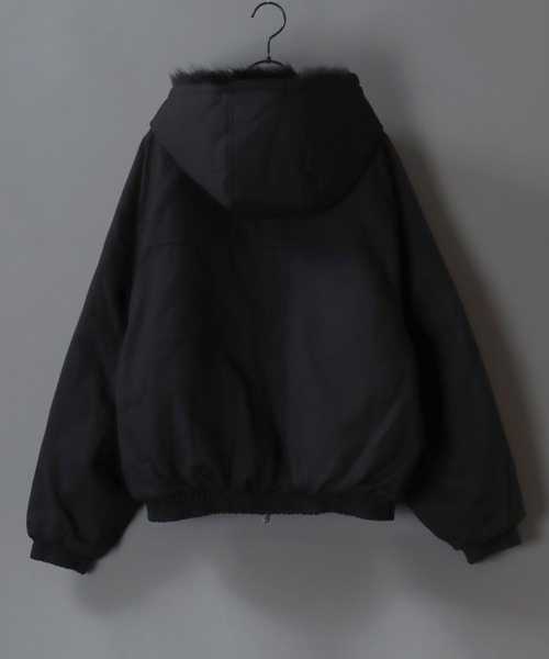 セール】Fur Lined Zip Hoodie/ツイル ショート丈 ファー使い ダブル