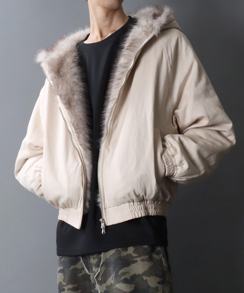 SITRY(シトリー)の「Fur Lined Zip Hoodie/ツイル ショート丈 ファー使い ダブルジップ ジップパーカー ブルゾン フーディー ブルゾン(ブルゾン・メンズ・アイボリー/カモフラージュ/ブラック・L/M)」の22枚目の写真