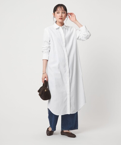 green label relaxing(グリーンレーベルリラクシング)の「ニット ベスト × シャツ ワンピース セット(シャツワンピース・レディース・オフホワイト/ブラウン系/ダークグレー・FREE)」の7枚目の写真