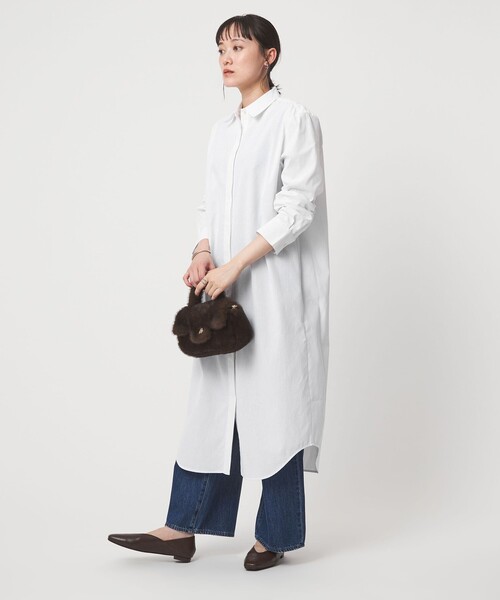 green label relaxing(グリーンレーベルリラクシング)の「ニット ベスト × シャツ ワンピース セット(シャツワンピース・レディース・オフホワイト/ブラウン系/ダークグレー・FREE)」の8枚目の写真