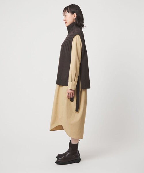 green label relaxing(グリーンレーベルリラクシング)の「ニット ベスト × シャツ ワンピース セット(シャツワンピース・レディース・オフホワイト/ブラウン系/ダークグレー・FREE)」の13枚目の写真