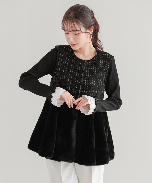 Fit more（フィットモア）の「スカラップフリルカフス長袖リブニット（ニット/セーター・レディース・グレー/ブラック/ホワイト・FREE）」の8枚目の写真