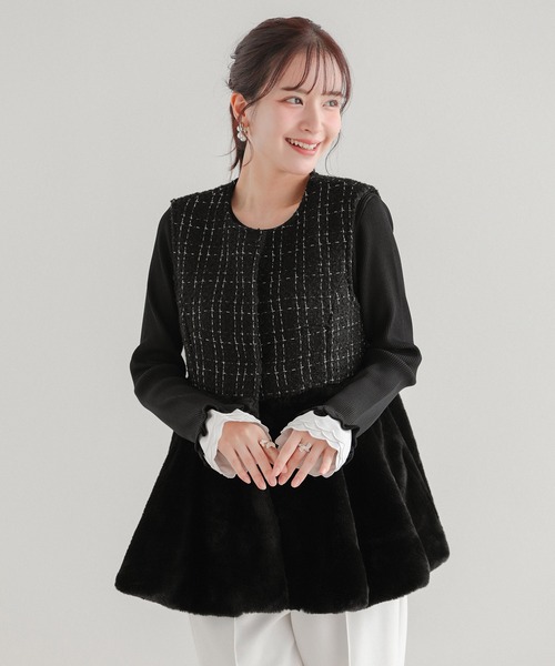 Fit more（フィットモア）の「スカラップフリルカフス長袖リブニット（ニット/セーター・レディース・グレー/ブラック/ホワイト・FREE）」の9枚目の写真