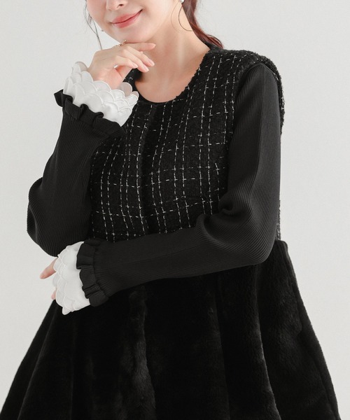 Fit more（フィットモア）の「スカラップフリルカフス長袖リブニット（ニット/セーター・レディース・グレー/ブラック/ホワイト・FREE）」の10枚目の写真