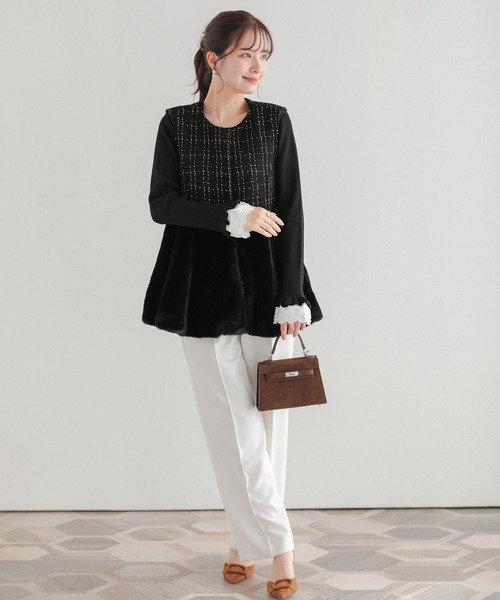 Fit more（フィットモア）の「スカラップフリルカフス長袖リブニット（ニット/セーター・レディース・グレー/ブラック/ホワイト・FREE）」の11枚目の写真