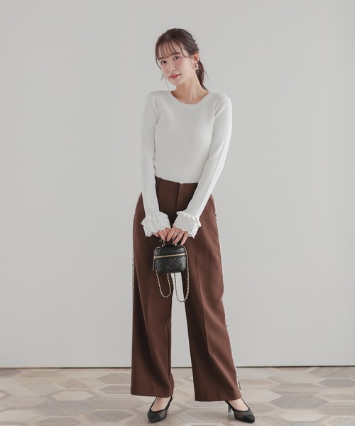 Fit more（フィットモア）の「スカラップフリルカフス長袖リブニット（ニット/セーター・レディース・グレー/ブラック/ホワイト・FREE）」の14枚目の写真