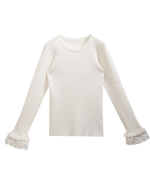 Fit more（フィットモア）の「スカラップフリルカフス長袖リブニット（ニット/セーター・レディース・グレー/ブラック/ホワイト・FREE）」の20枚目の写真