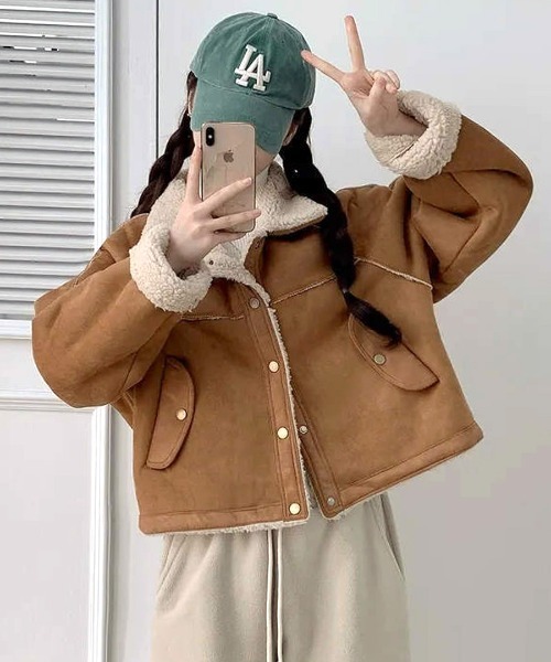 Riff(リフ)の「ムートンボアジャケット(ブルゾン・レディース・キャメル/ブラウン・FREE)」の17枚目の写真