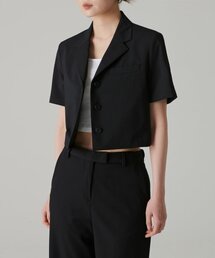 [クールタンダード] ウィメンズ クロップ 半袖 ブレザー [ブラック]