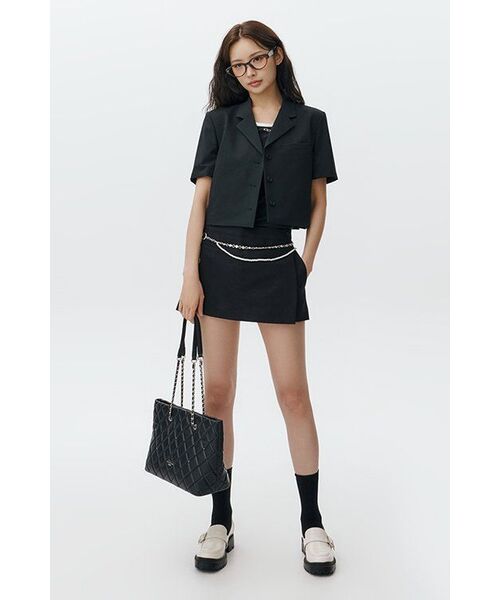 MUSINSA STANDARD WOMAN（ムシンサスタンダードウーマン）の「[クールタンダード] ウィメンズ クロップ 半袖 ブレザー [ブラック]（テーラードジャケット・レディース・その他・SMALL/MEDIUM/LARGE/X-SMALL）」の9枚目の写真
