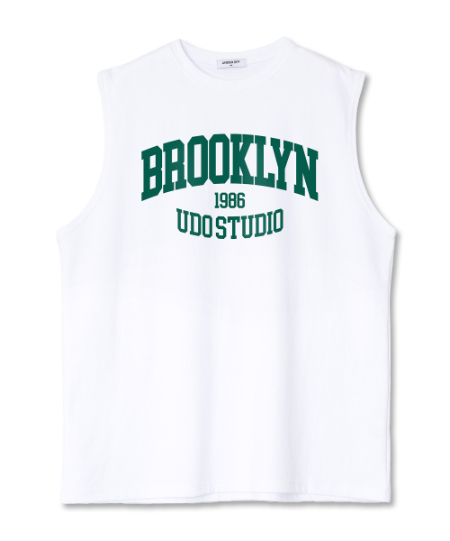 UNDEROFF(アンダーオフ)の「オーバーサイズクルーネックスリーブレスブルックリン袖なしTシャツホワイトレッド(Tシャツ/カットソー・メンズ・ホワイト・MEDIUM/LARGE/X-LARGE)」の2枚目の写真