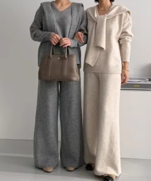 FAVORITO(ファヴォリート)の「ニットトップス+ショール+ワイドパンツ3枚セット(セットアップ・レディース・ダークグレー/ライトグレー/ベージュ・F)」の17枚目の写真