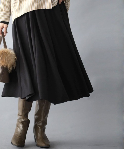 Ehre style(エーレスタイル)の「高見えジャージ素材シワなし!毎日着られる(スカート・レディース・ブラック/グレー・FREE)」の1枚目の写真