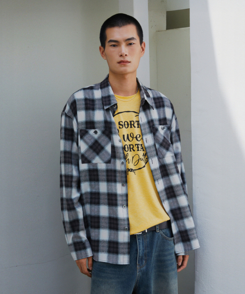 LEIRE（ルアール）の「ツーポケットオンブレチェックシャツ[ブラック]（シャツ/ブラウス・メンズ・その他・MEDIUM/LARGE/X-LARGE）」の3枚目の写真