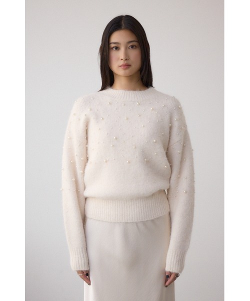 AZUL by moussy（アズールバイマウジー）の「パールビジューニットトップス（ニット/セーター・レディース・杢グレー/アイボリー/ボルドー・FREE）」の8枚目の写真