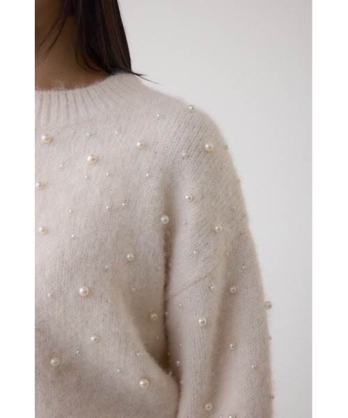 AZUL by moussy（アズールバイマウジー）の「パールビジューニットトップス（ニット/セーター・レディース・杢グレー/アイボリー/ボルドー・FREE）」の12枚目の写真