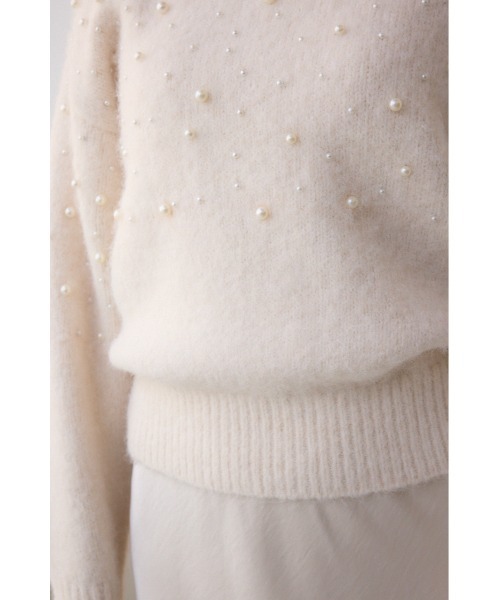 AZUL by moussy（アズールバイマウジー）の「パールビジューニットトップス（ニット/セーター・レディース・杢グレー/アイボリー/ボルドー・FREE）」の14枚目の写真