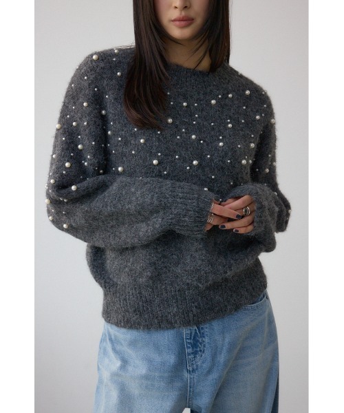 AZUL by moussy（アズールバイマウジー）の「パールビジューニットトップス（ニット/セーター・レディース・杢グレー/アイボリー/ボルドー・FREE）」の15枚目の写真