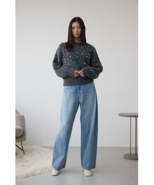 AZUL by moussy（アズールバイマウジー）の「パールビジューニットトップス（ニット/セーター・レディース・杢グレー/アイボリー/ボルドー・FREE）」の18枚目の写真