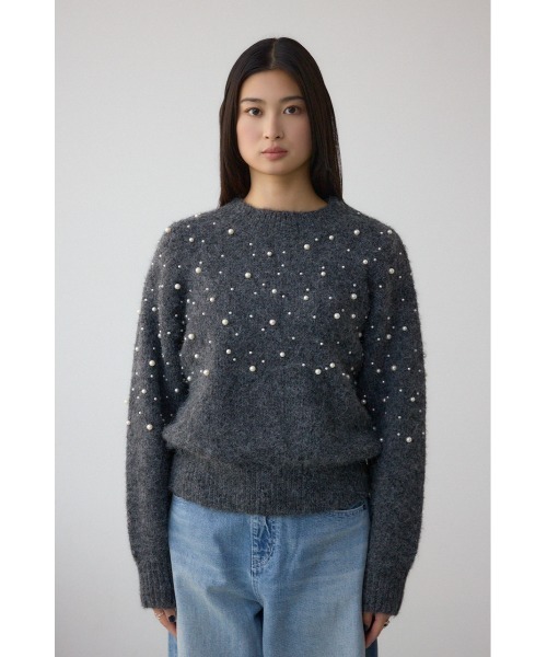 AZUL by moussy（アズールバイマウジー）の「パールビジューニットトップス（ニット/セーター・レディース・杢グレー/アイボリー/ボルドー・FREE）」の19枚目の写真