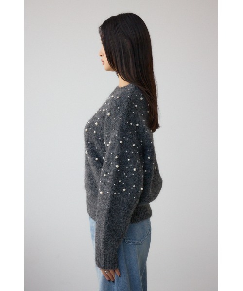 AZUL by moussy（アズールバイマウジー）の「パールビジューニットトップス（ニット/セーター・レディース・杢グレー/アイボリー/ボルドー・FREE）」の20枚目の写真