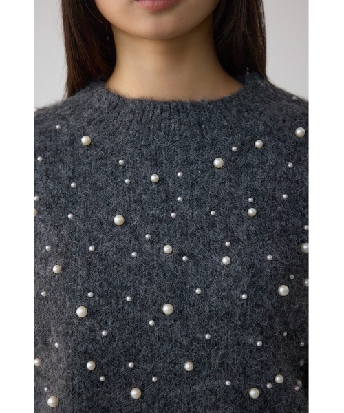 AZUL by moussy（アズールバイマウジー）の「パールビジューニットトップス（ニット/セーター・レディース・杢グレー/アイボリー/ボルドー・FREE）」の22枚目の写真