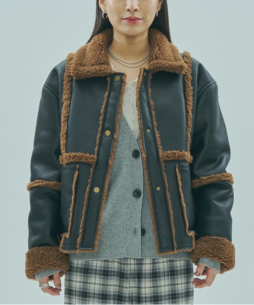 ROSE BUD(ローズバッド)の「FAUX MOUTON 2WAY JACKET(その他アウター・レディース・ブラック/オフホワイト・ONE SIZE)」の2枚目の写真
