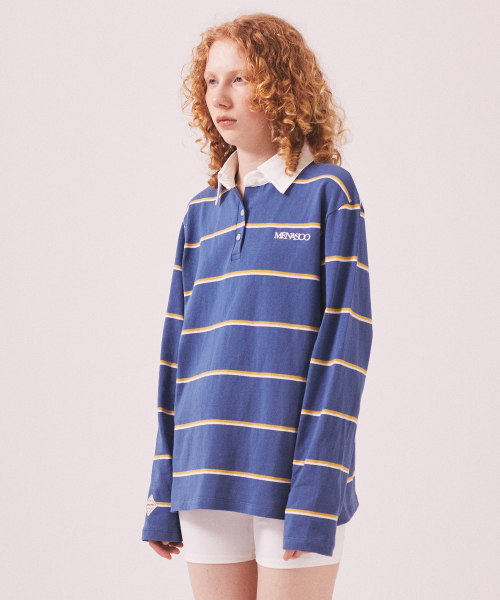 MENASOO(ミナス)の「MNS Striped Cotton Collar T Shirt_Blue(ポロシャツ・レディース・ブルー・F)」の2枚目の写真