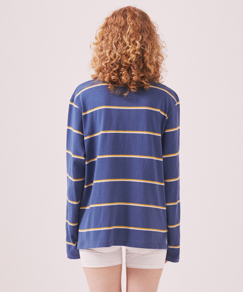 MENASOO(ミナス)の「MNS Striped Cotton Collar T Shirt_Blue(ポロシャツ・レディース・ブルー・F)」の3枚目の写真